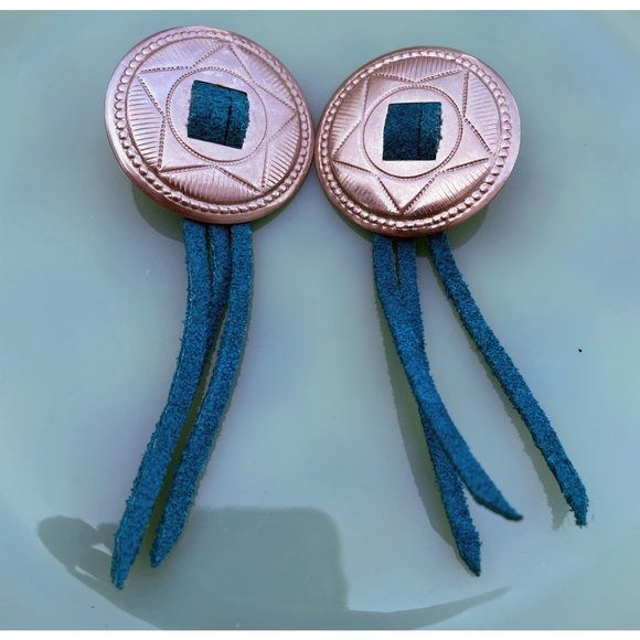 Vintage 1980s Concho Star Earrings With Blue Leather Tassels - Picture 9 of 10